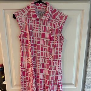 Ibkul Pink Geometric Sleeveless Dress, Small